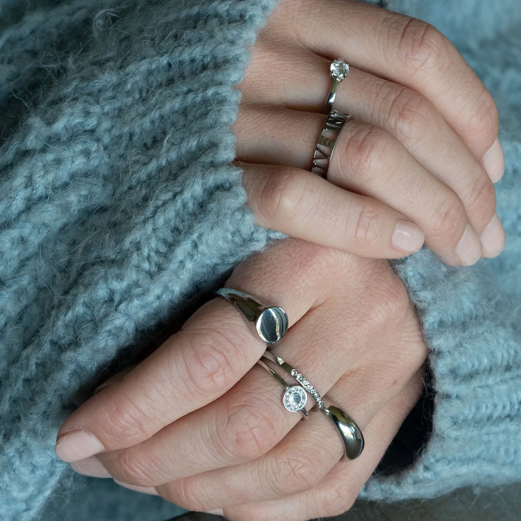 Pure Steel Ring with Crystal Silver