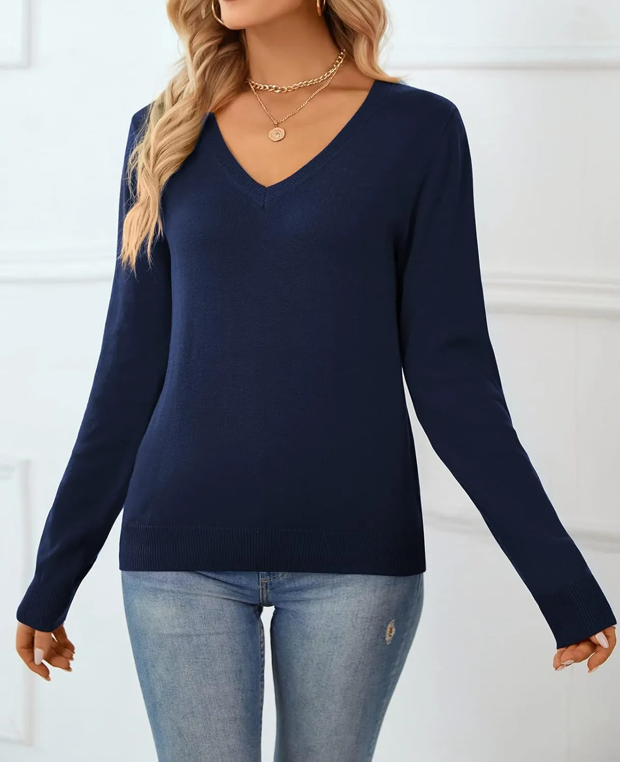 QUALFORT Women's Sweater 100% Cotton Soft Knit Pullover Tops