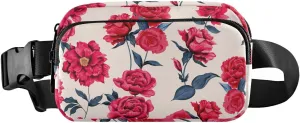 Red Romantic Roses Crossbody Bag for Women, Adjustable Belt Bag Fanny Packs, Fashion Waist Packs for Travel Running Workout