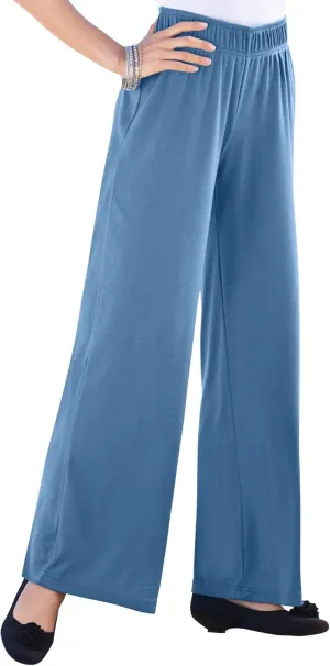 Roaman's Women's Plus Size Wide Leg Soft Knit Pant