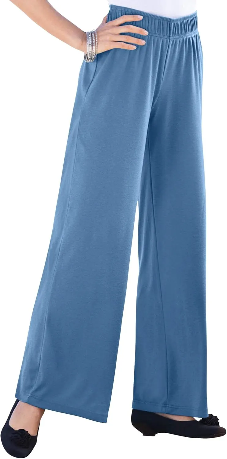 Roaman's Women's Plus Size Wide Leg Soft Knit Pant