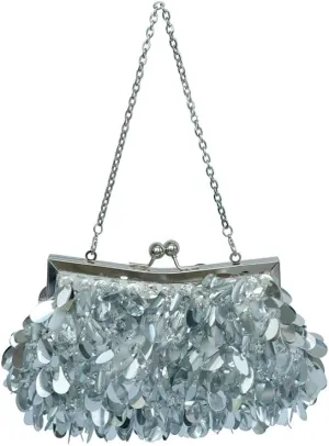 Romantic Design Women Sparkly Silver Sequin Purse Beaded Evening Handbag Crossbody Bag for Party Prom Banquet