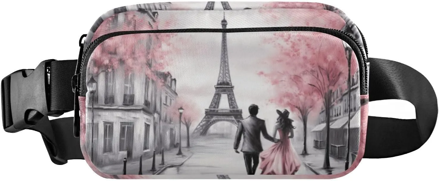 Romantic Eiffel Tower Fashion Fanny Pack for Men Women, Small Waterproof Waist Pack with Adjustable Strap for Travel Running Hiking