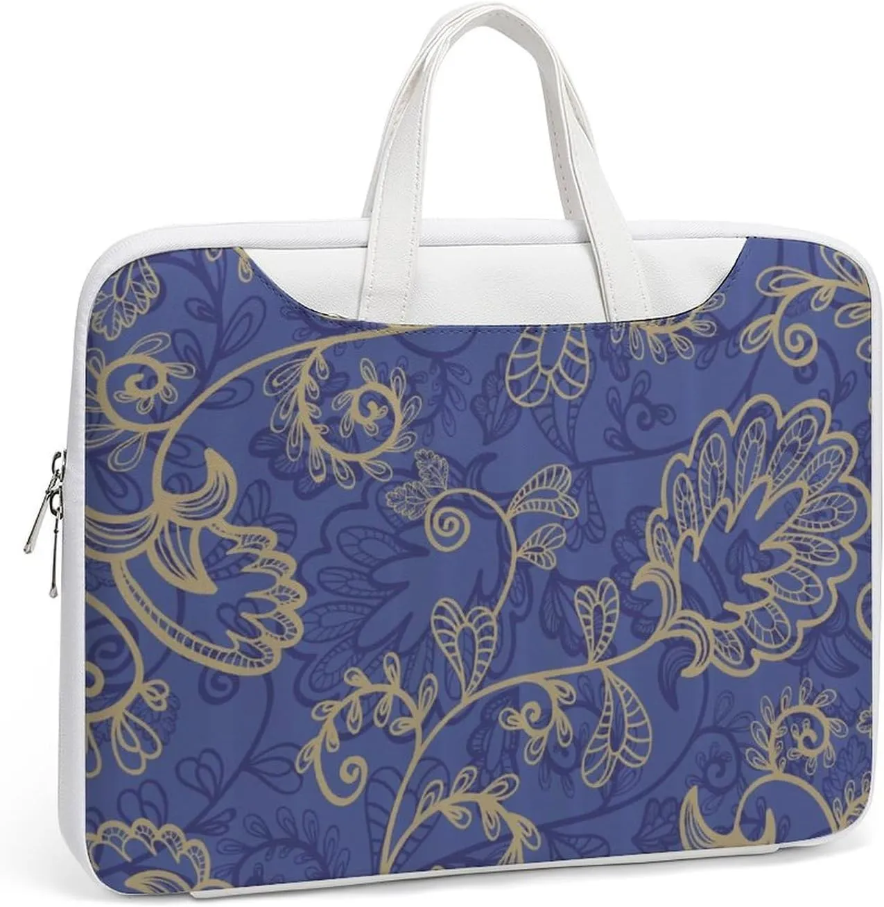 Romantic Flora Leaves Ornate Petals Leather Bag Laptop Case Slim Water Resistant Computer Bags with Handle Briefcase for Work