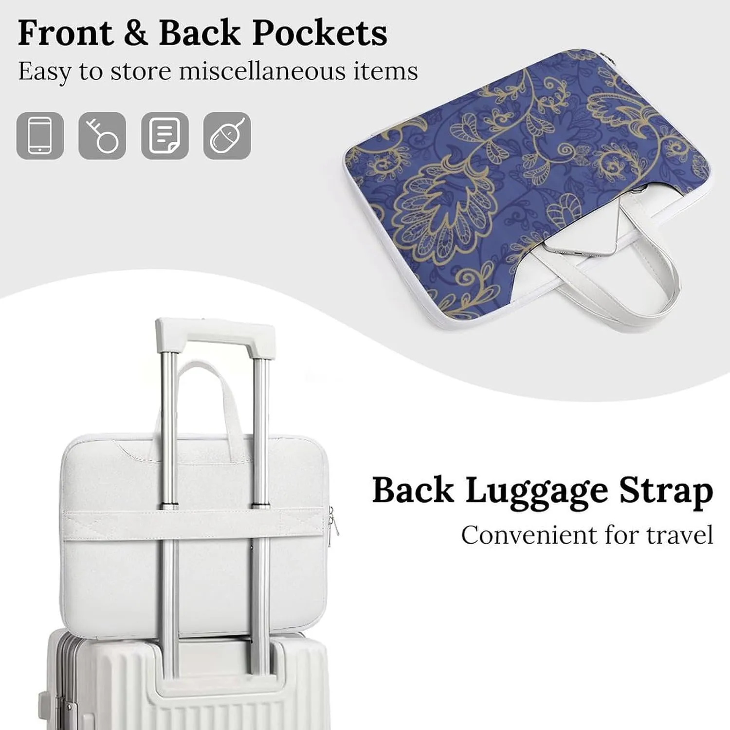 Romantic Flora Leaves Ornate Petals Leather Bag Laptop Case Slim Water Resistant Computer Bags with Handle Briefcase for Work