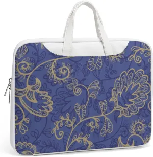 Romantic Flora Leaves Ornate Petals Leather Bag Laptop Case Slim Water Resistant Computer Bags with Handle Briefcase for Work