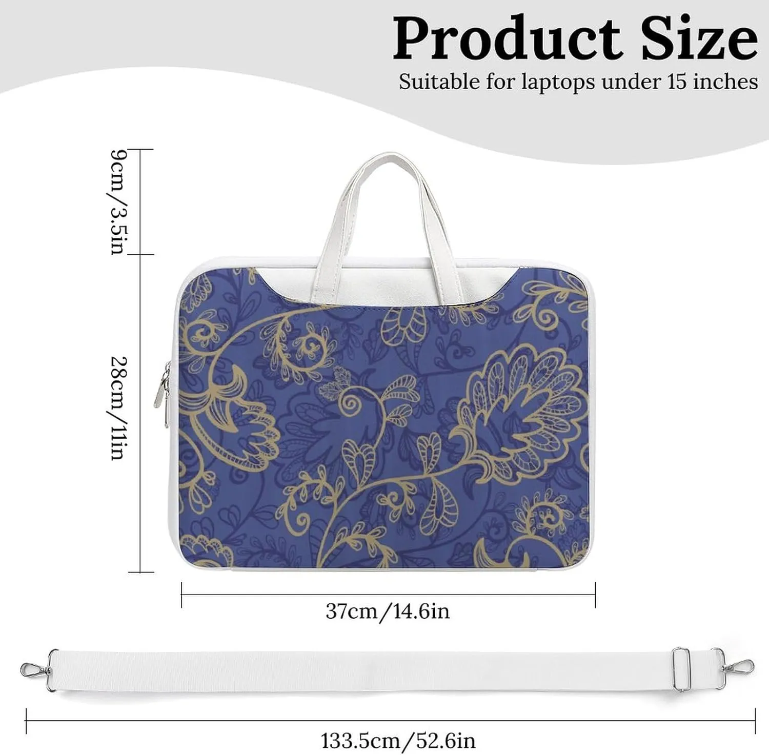 Romantic Flora Leaves Ornate Petals Leather Bag Laptop Case Slim Water Resistant Computer Bags with Handle Briefcase for Work