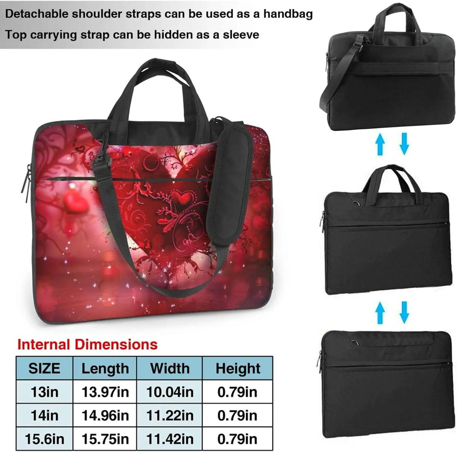 Romantic Heart Laptop Tote Bag Travel Business Computer Bag Work Bag for Men Women