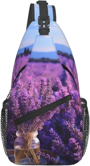 Romantic Lavender Cross Chest Bag Diagonally Sling Backpack Outdoor Travel Cycling Bag for Men Women