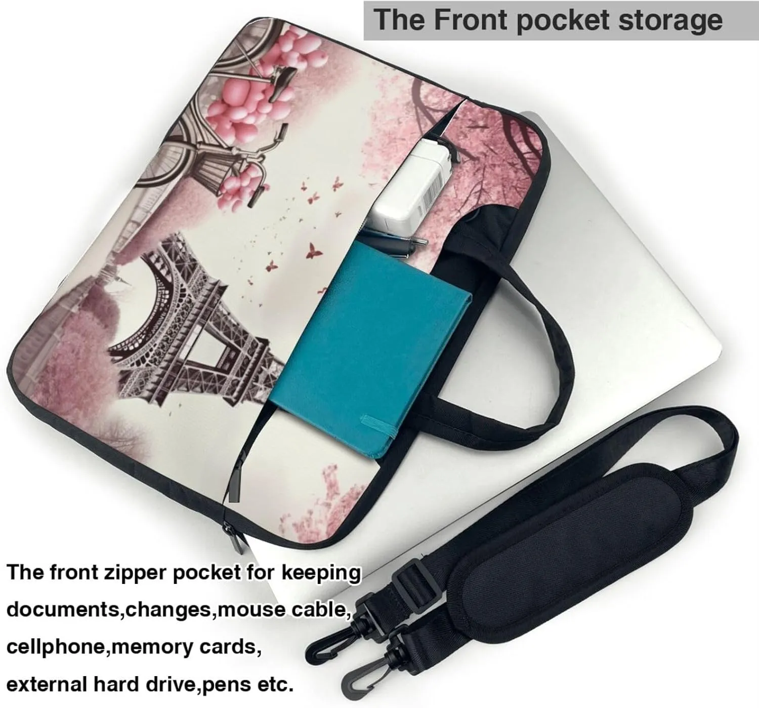 Romantic Paris Eiffel Tower Laptop Shoulder Bag Portable Laptop Bag Laptop Case Crossbody Briefcase w/Strap Handle
