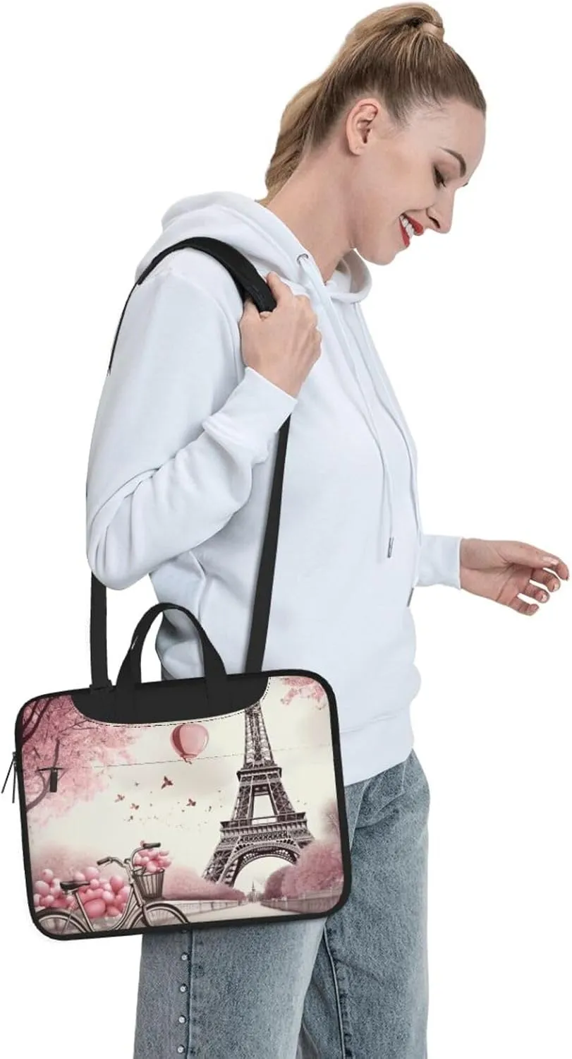 Romantic Paris Eiffel Tower Laptop Shoulder Bag Portable Laptop Bag Laptop Case Crossbody Briefcase w/Strap Handle