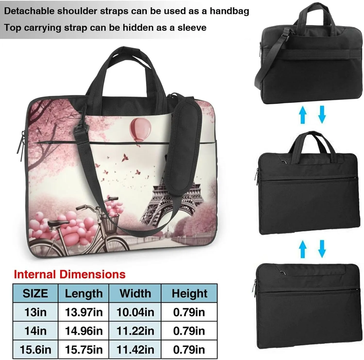 Romantic Paris Eiffel Tower Laptop Shoulder Bag Portable Laptop Bag Laptop Case Crossbody Briefcase w/Strap Handle
