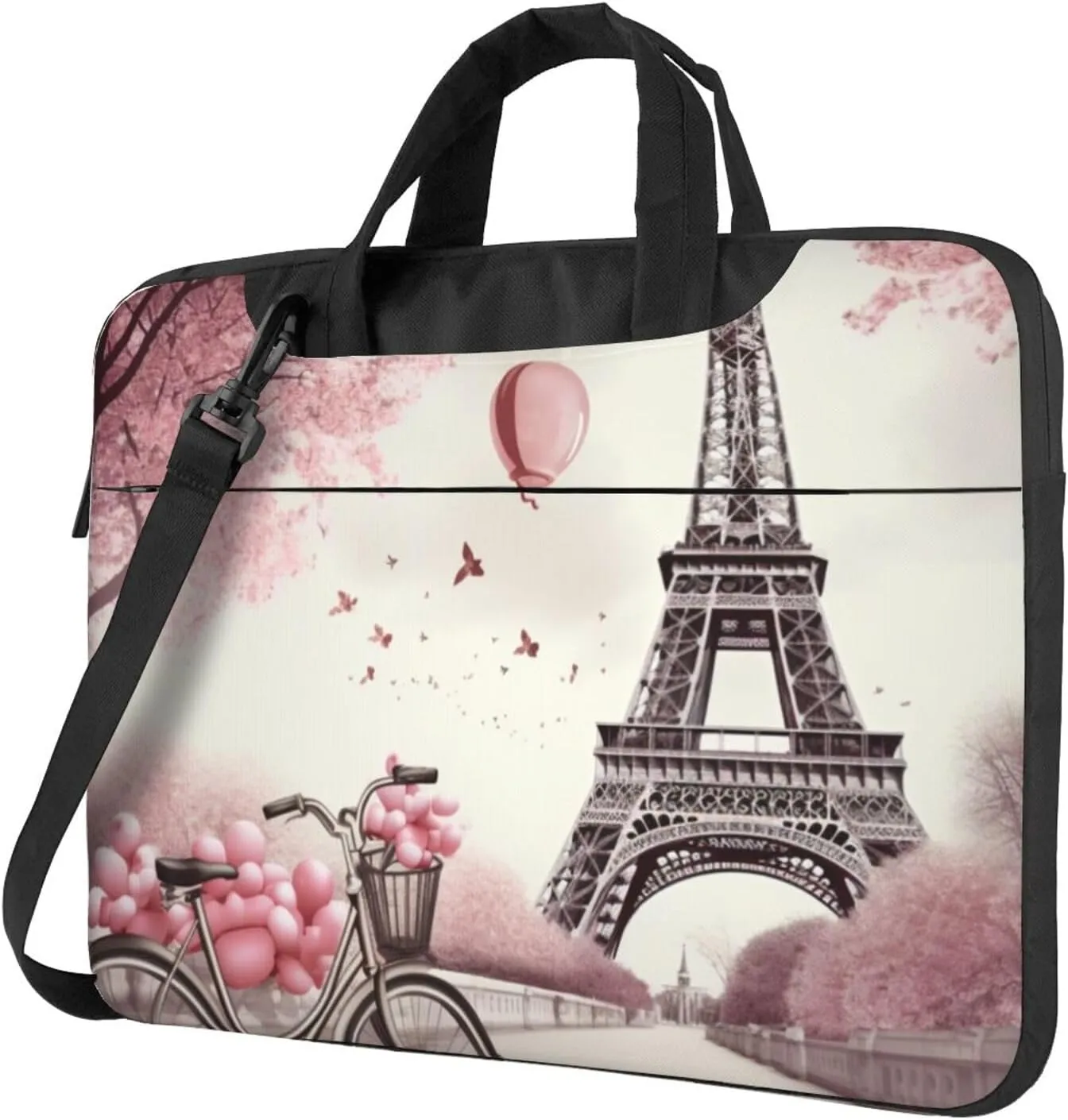Romantic Paris Eiffel Tower Laptop Shoulder Bag Portable Laptop Bag Laptop Case Crossbody Briefcase w/Strap Handle