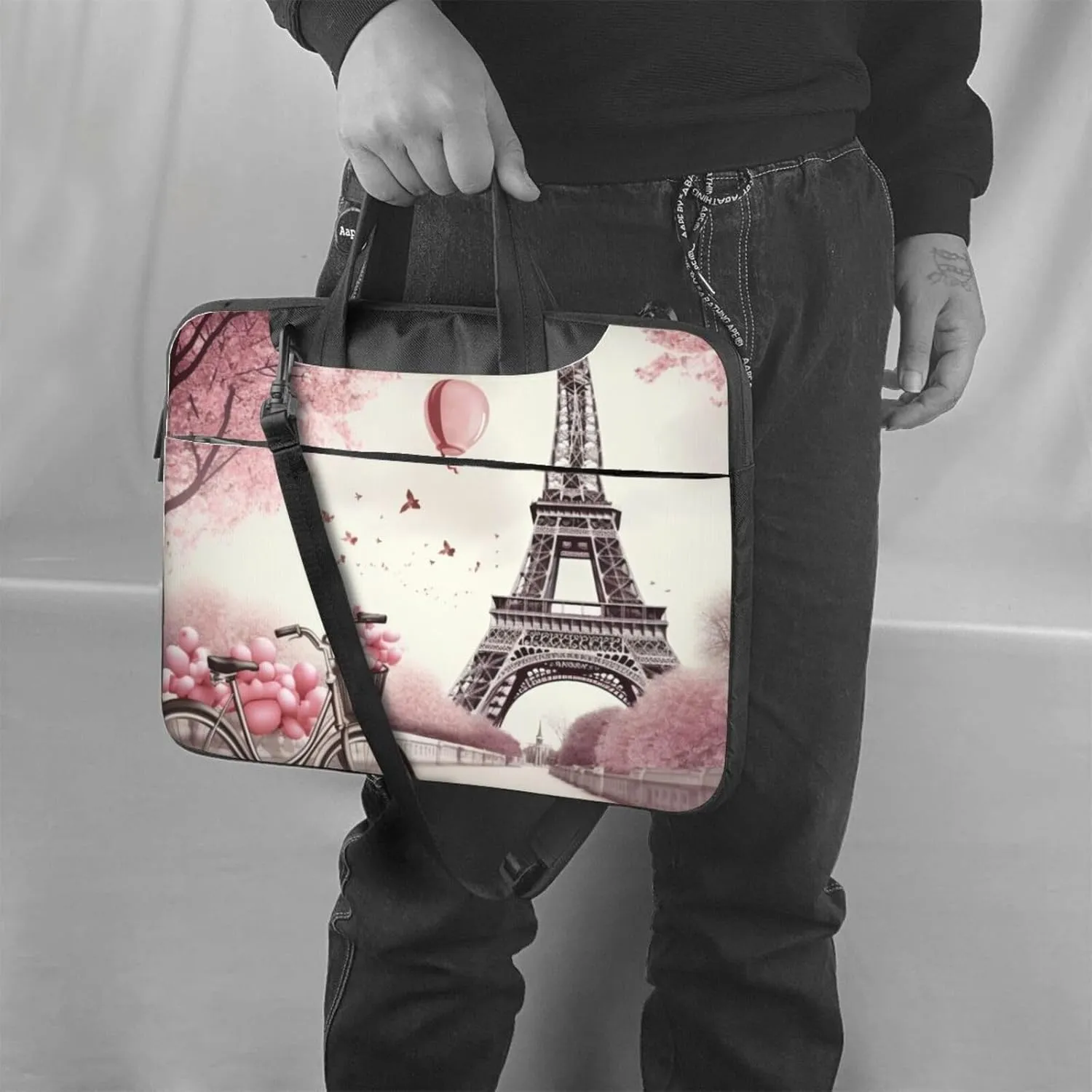 Romantic Paris Eiffel Tower Laptop Shoulder Bag Portable Laptop Bag Laptop Case Crossbody Briefcase w/Strap Handle