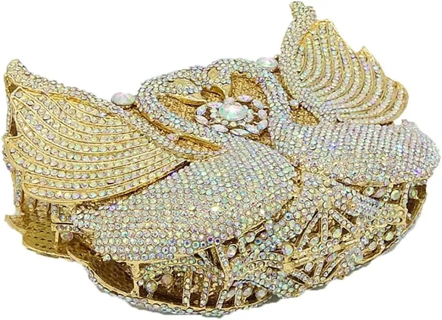 Romantic Swan Crystal Evening Bag Chic Rhinestone Wedding Clutch Bag Sparkly Dating Handbag for Women