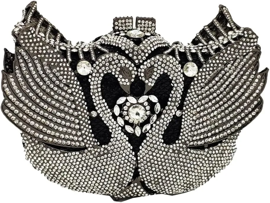 Romantic Swan Crystal Evening Bag Chic Rhinestone Wedding Clutch Bag Sparkly Dating Handbag for Women