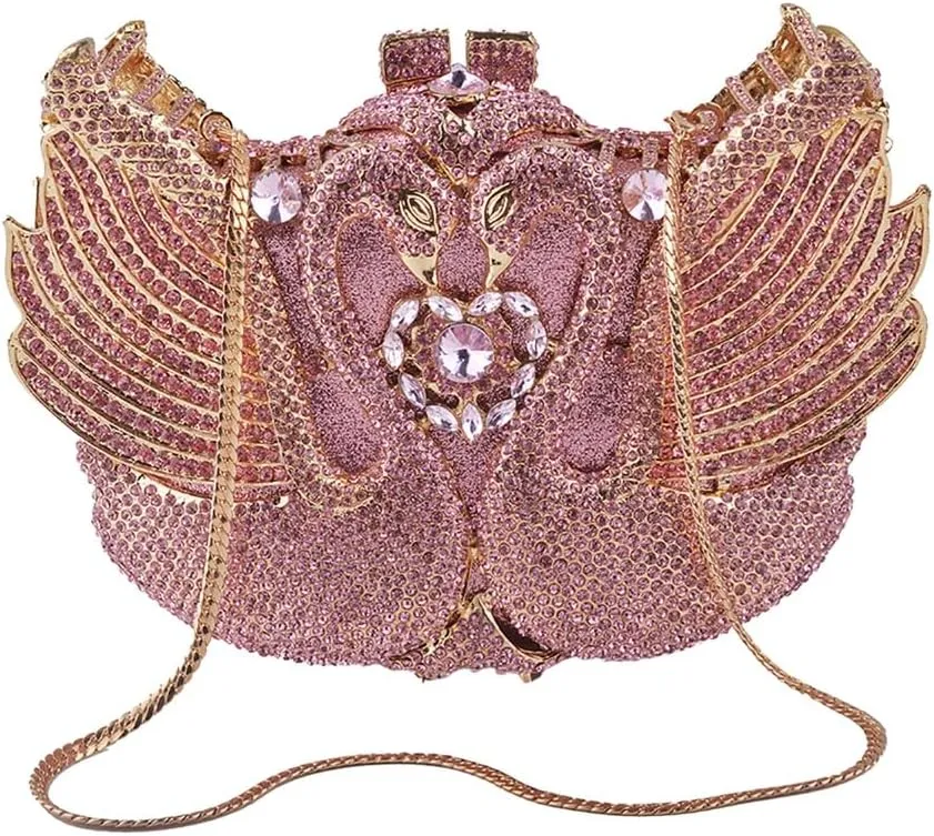 Romantic Swan Crystal Evening Bag Chic Rhinestone Wedding Clutch Bag Sparkly Dating Handbag for Women