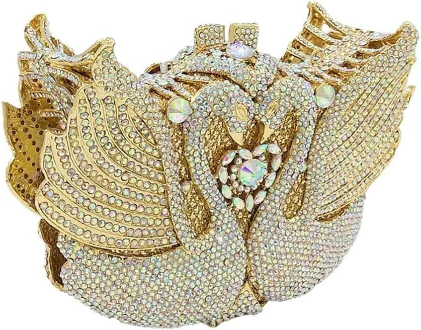 Romantic Swan Crystal Evening Bag Chic Rhinestone Wedding Clutch Bag Sparkly Dating Handbag for Women