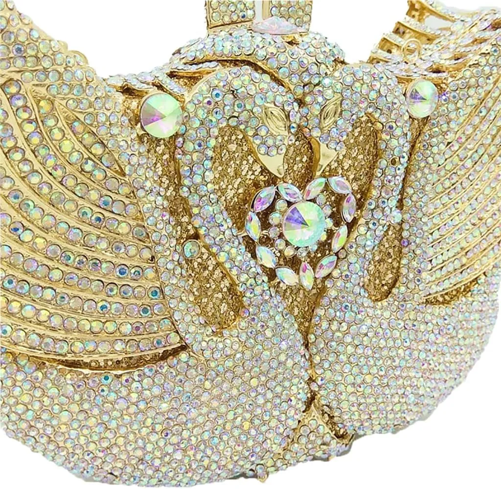 Romantic Swan Crystal Evening Bag Chic Rhinestone Wedding Clutch Bag Sparkly Dating Handbag for Women
