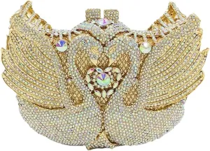 Romantic Swan Crystal Evening Bag Chic Rhinestone Wedding Clutch Bag Sparkly Dating Handbag for Women