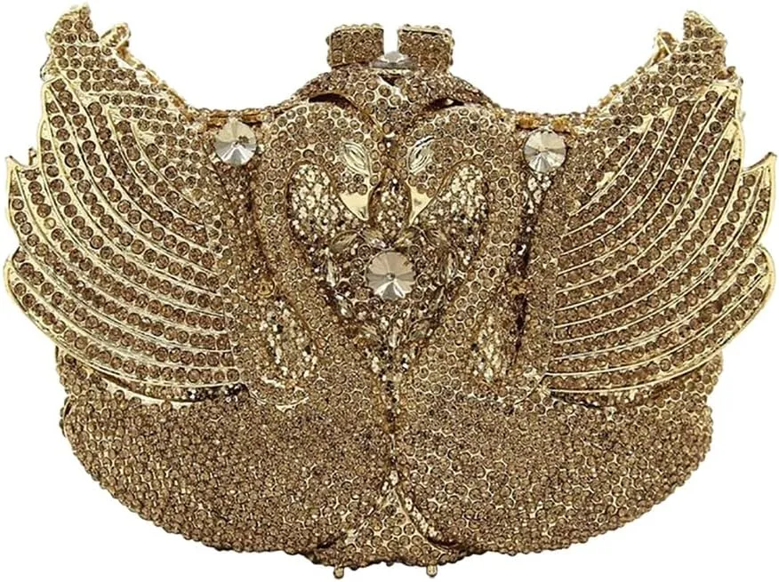 Romantic Swan Crystal Evening Bag Chic Rhinestone Wedding Clutch Bag Sparkly Dating Handbag for Women