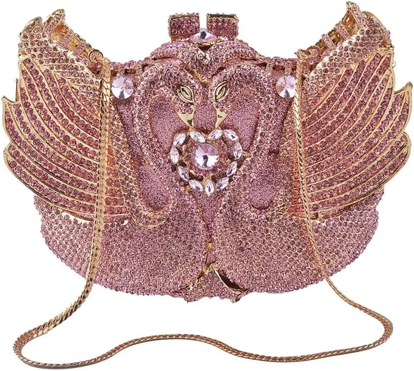 Romantic Swan Crystal Evening Bag Chic Rhinestone Wedding Clutch Bag Sparkly Dating Handbag for Women