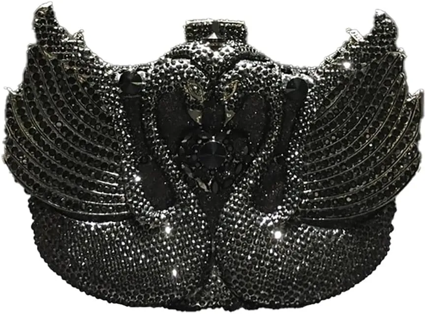 Romantic Swan Crystal Evening Bag Chic Rhinestone Wedding Clutch Bag Sparkly Dating Handbag for Women