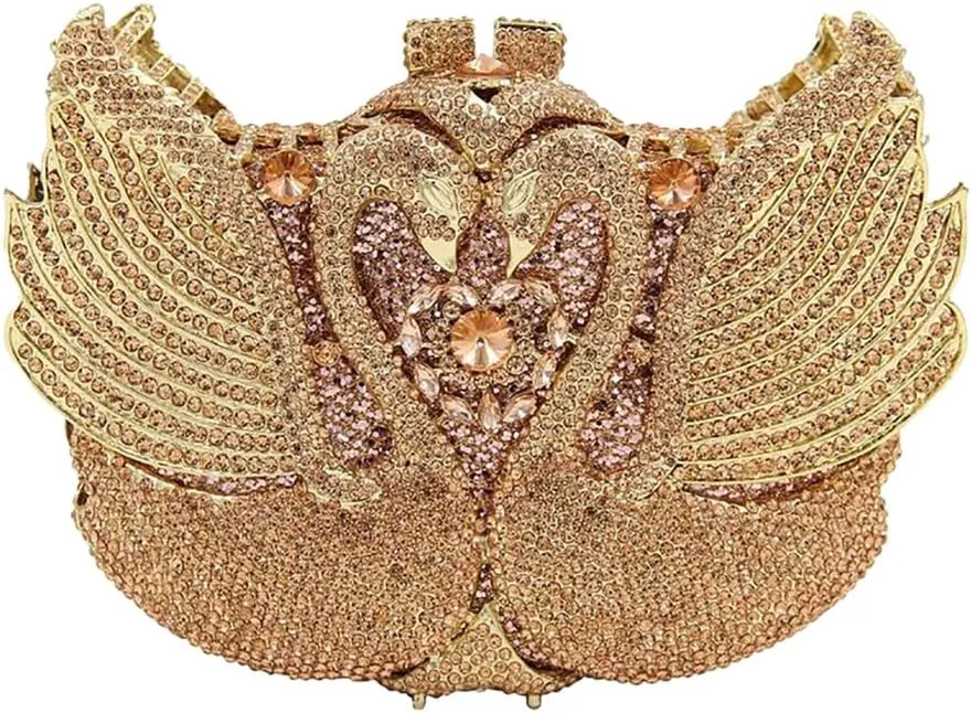Romantic Swan Crystal Evening Bag Chic Rhinestone Wedding Clutch Bag Sparkly Dating Handbag for Women