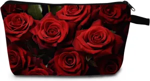 Rose Floral Cosmetic Bag Elegant Printed Makeup Organizer Romantic Travel & Daily Essentials Pouch Valentine's Gift Idea