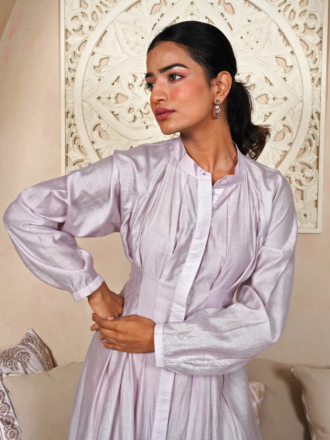 Rose Quartz Lavender Cotton Silk Chanderi Dress