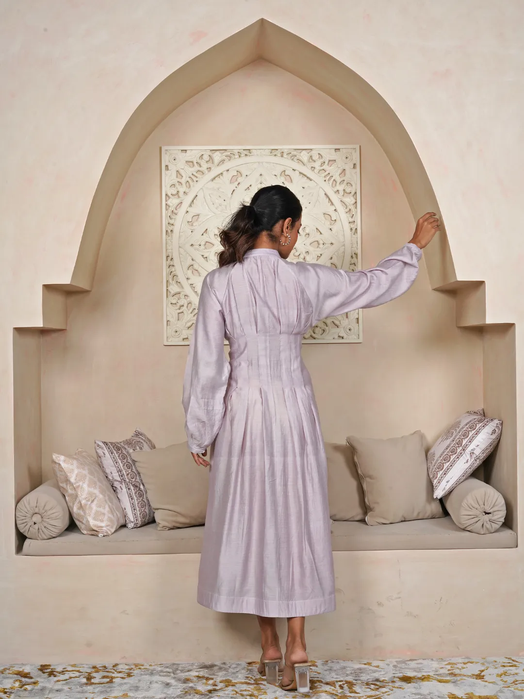 Rose Quartz Lavender Cotton Silk Chanderi Dress