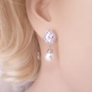 Royal Bride Pearl Drop Wedding Earrings