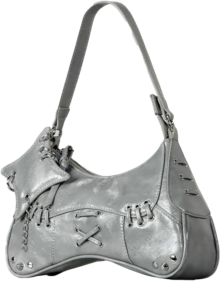 Rungion Studded Purses Y2k Shoulder Bag for Women Small Crossbody Bag Trendy Vegan Leather Handbag Underarm Satchels