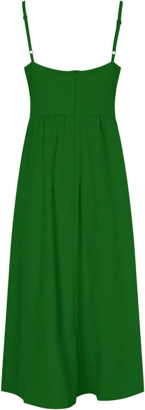 Rvidbe Summer Dresses for Women 2025 Spaghetti Strap Midi Dress Sleeveless V Neck Cutout Slit Casual Beach Party Maxi Dress