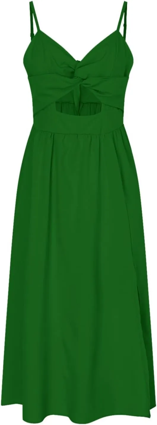Rvidbe Summer Dresses for Women 2025 Spaghetti Strap Midi Dress Sleeveless V Neck Cutout Slit Casual Beach Party Maxi Dress