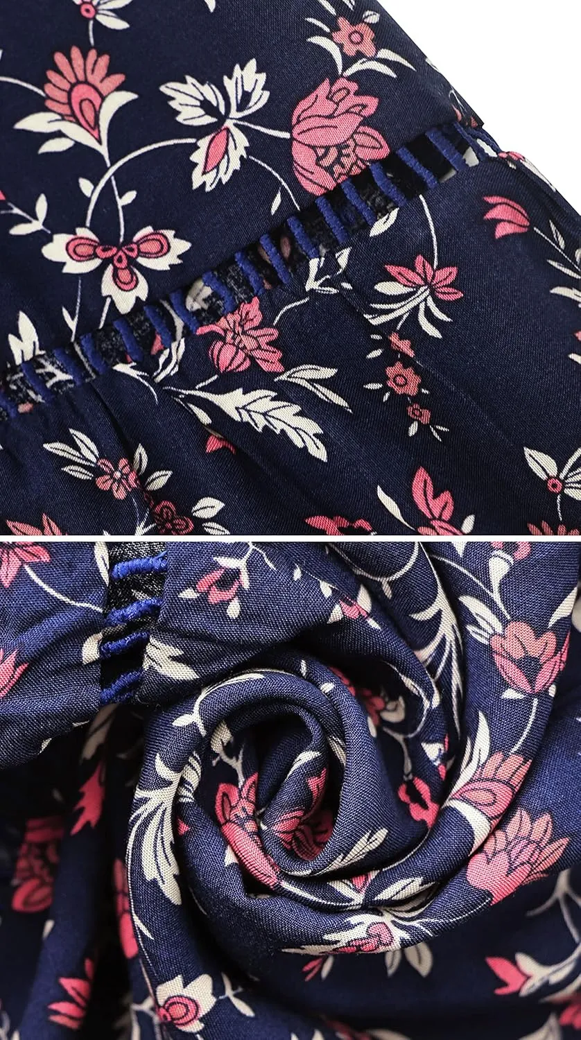 R.Vivimos Womens Summer Cotton Vintage Floral Print Boho Casual Ruffled Flowy Maxi Skirt