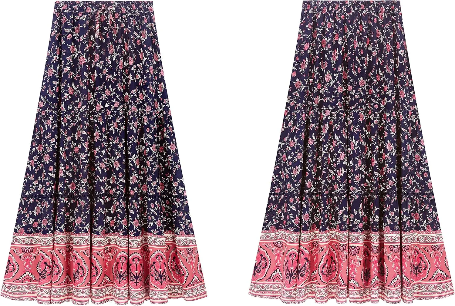 R.Vivimos Womens Summer Cotton Vintage Floral Print Boho Casual Ruffled Flowy Maxi Skirt
