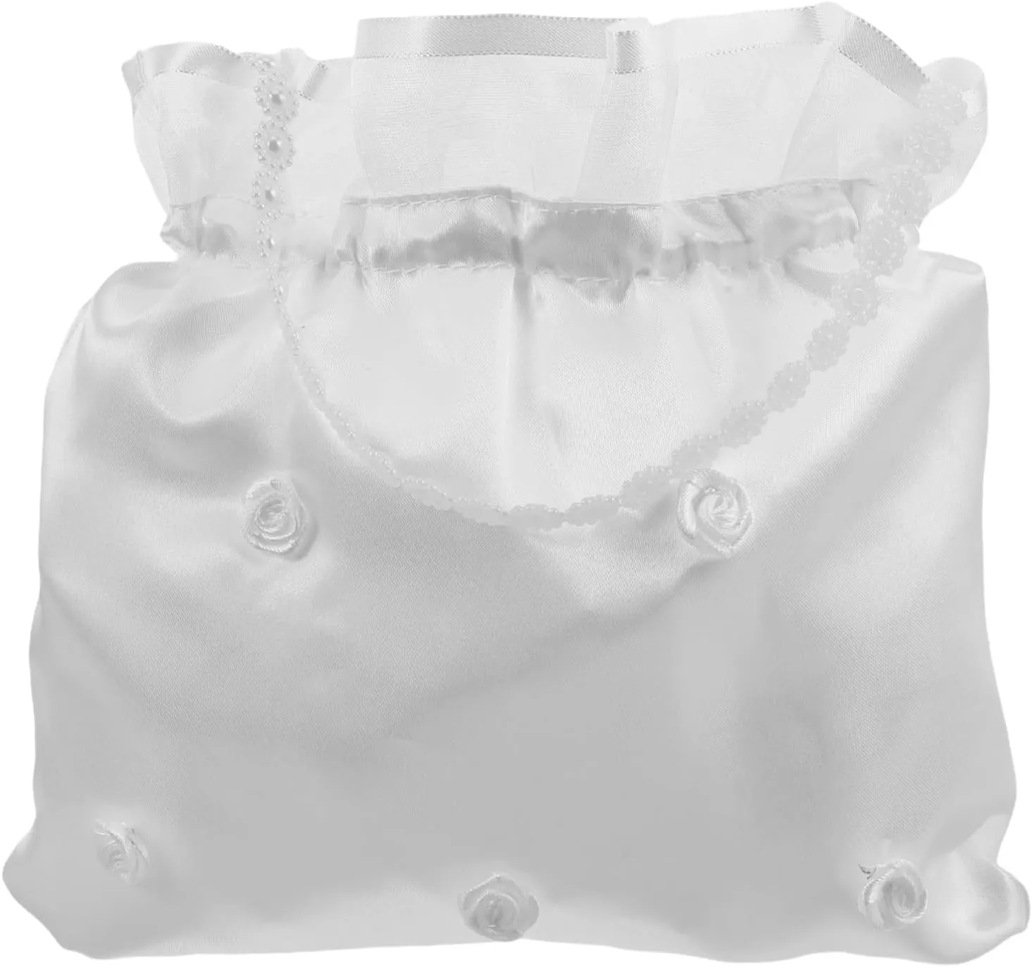 SAFIGLE White Satin Flower Wedding Handbag Bridal Dolly Bag Clutch Purse for Evening Events