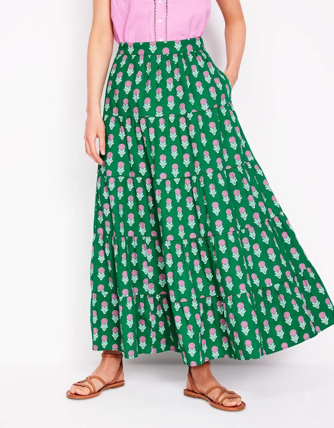 SCOFEEL Women's Floral Print Maxi Skirt High Waist A-Line Flowy Beach Long Boho Skirt with Pockets