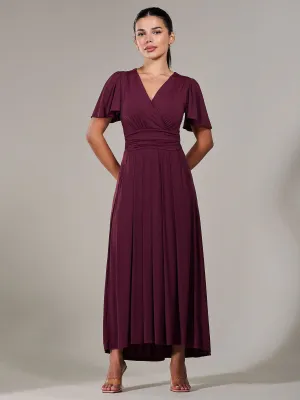 Short Sleeve Soft Silky Jersey Maxi Dress, Burgundy