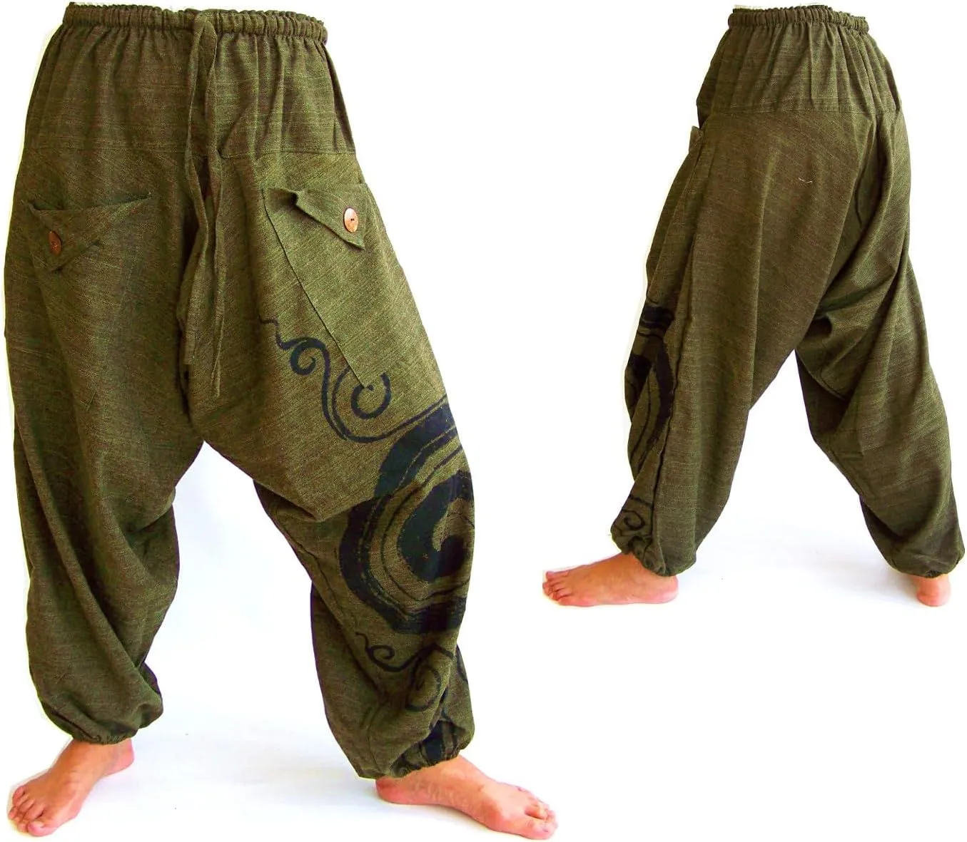 Siamrose Baggy Harem Yoga Lounge Pants, Wide Leg Trousers, Men Women, 2 Pockets, One Size
