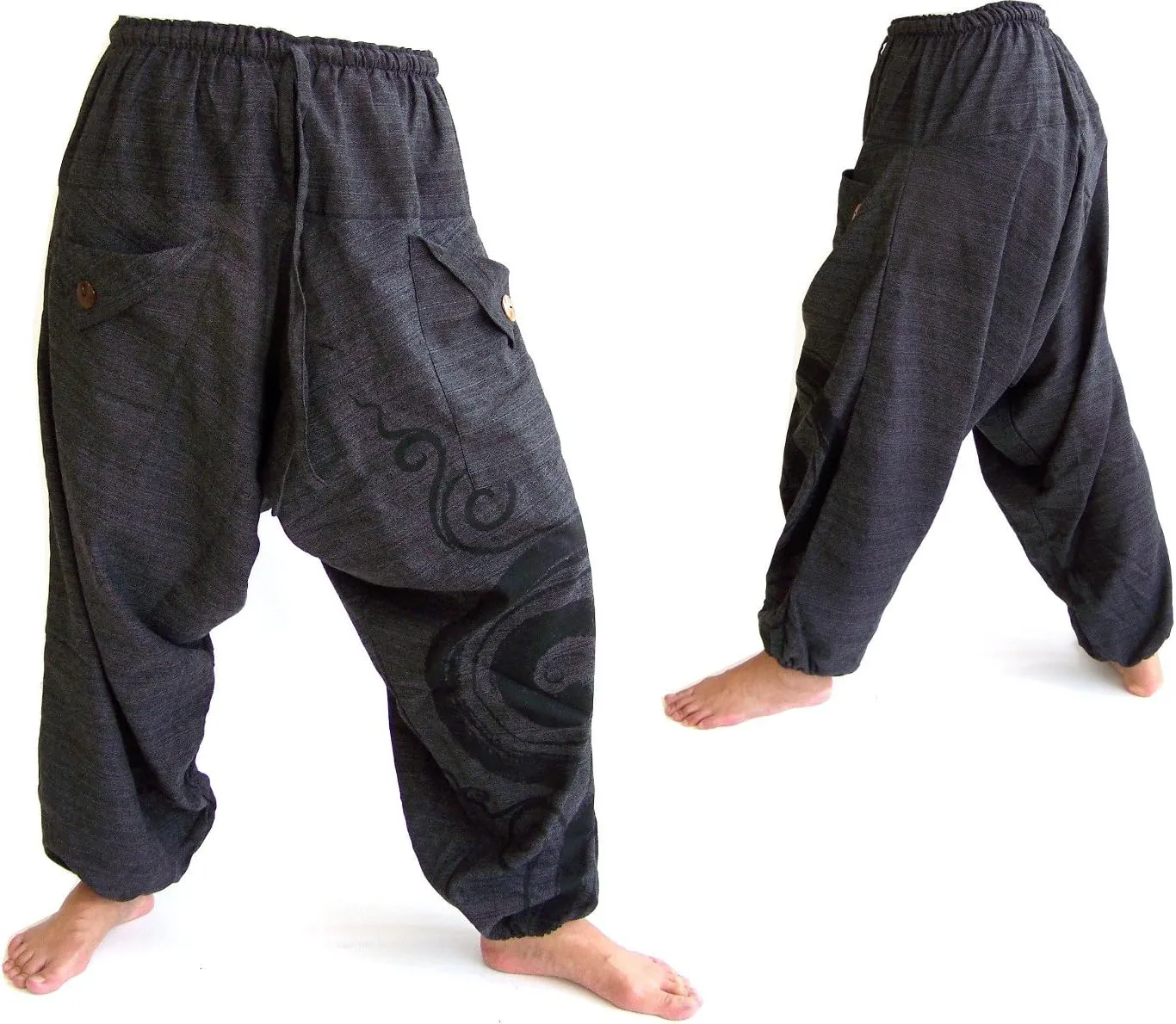Siamrose Baggy Harem Yoga Lounge Pants, Wide Leg Trousers, Men Women, 2 Pockets, One Size