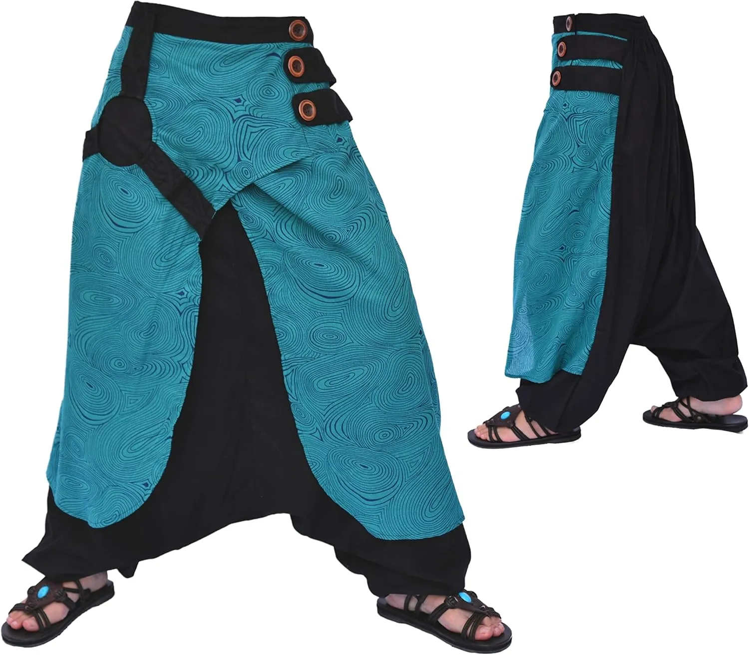 Siamrose Wide Leg Yoga Harem Pants, Baggy Lounge Trousers, Double Layer Cotton in The Front, One Size
