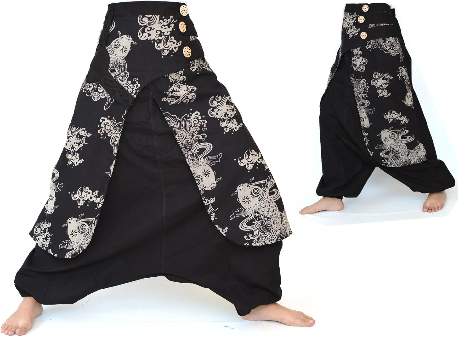 Siamrose Wide Leg Yoga Harem Pants, Baggy Lounge Trousers, Double Layer Cotton in The Front, One Size