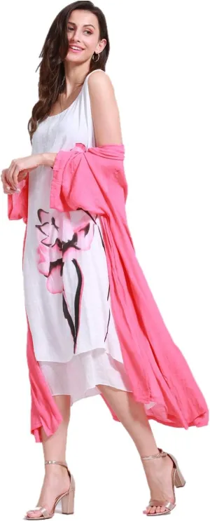 SIMPLY COUTURE Women's Double-Tier Loose Summer Floral Tank Dress Cardigan
