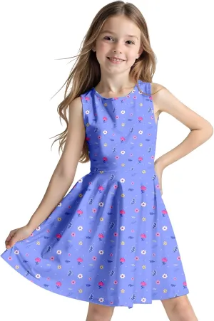 Sleeveless Summer Dress for Girls, Tropical Print Beach Vacation Sundress for Party and Birthday Gift