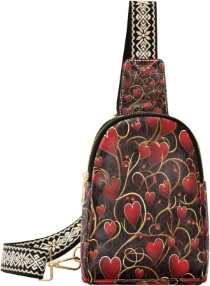 Small Sling Bag for Women, Romantic Love Hearts Leather Fanny Packs Crossbody Bags fashion Chest Bag for Travel