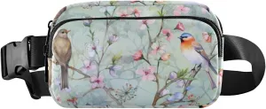Small Travel Fanny Pack with Adjustable Strap Unisex Romantic Pretty Birds Waist Pack for Running, Hiking