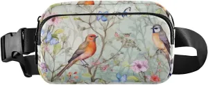 Small Travel Fanny Pack with Adjustable Strap Unisex Romantic Pretty Birds Waist Pack for Running, Hiking