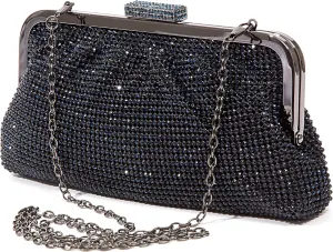 Soft Rhinestone Embellished Clutch Bag, Bag 2015-7 Navy